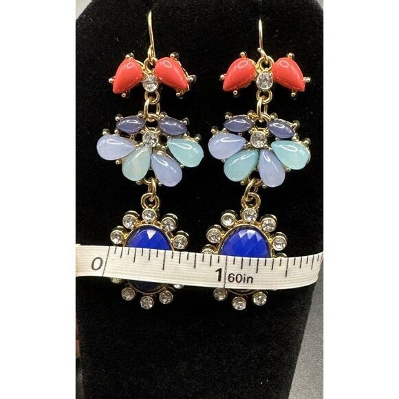 Gold Tone Multicolor Acrylic Rhinestone Chandelier Style Dangle Earrings - Picture 3 of 6